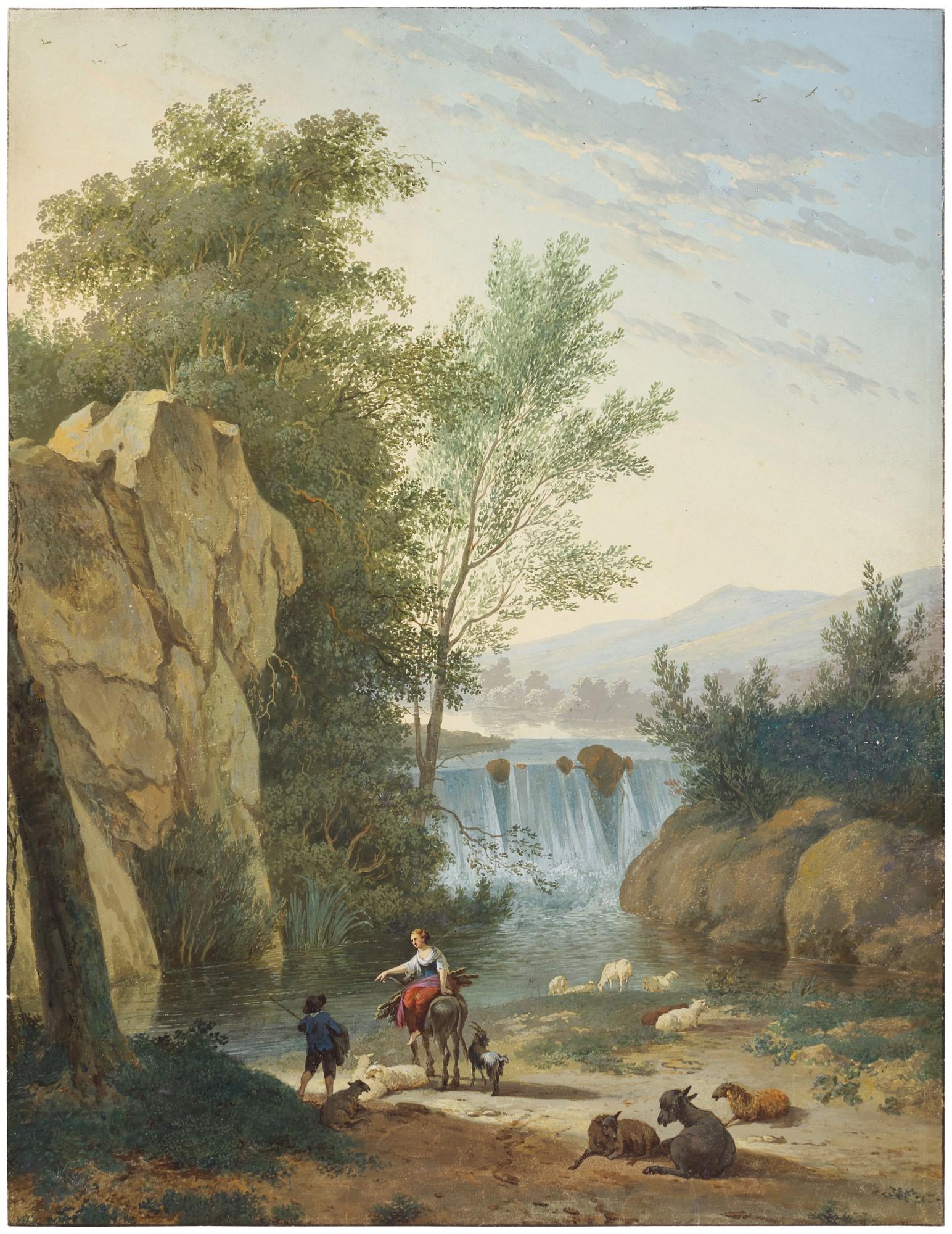 Hendrik Johannes Knip - Landscape with figures near a waterfall