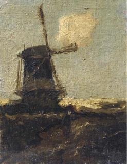 Hendrik Johannes Weissenbruch - A figure passing a windmill