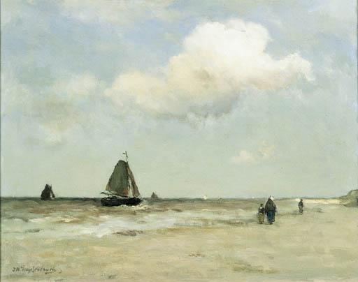 Hendrik Johannes Weissenbruch - Bomschuiten at sea on a cloudy day