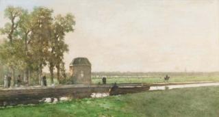 Hendrik Johannes Weissenbruch - Het theekoepeltje van Cromvliet te Rijswijk: a pavilion along a canal