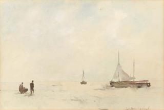Hendrik Johannes Weissenbruch - Strand: Bomschuiten in the breakers