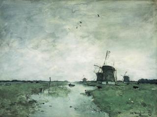 Hendrik Johannes Weissenbruch - Windmills in the polder