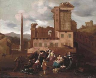 Hendrik Mommers - A market place amongst Italian ruins