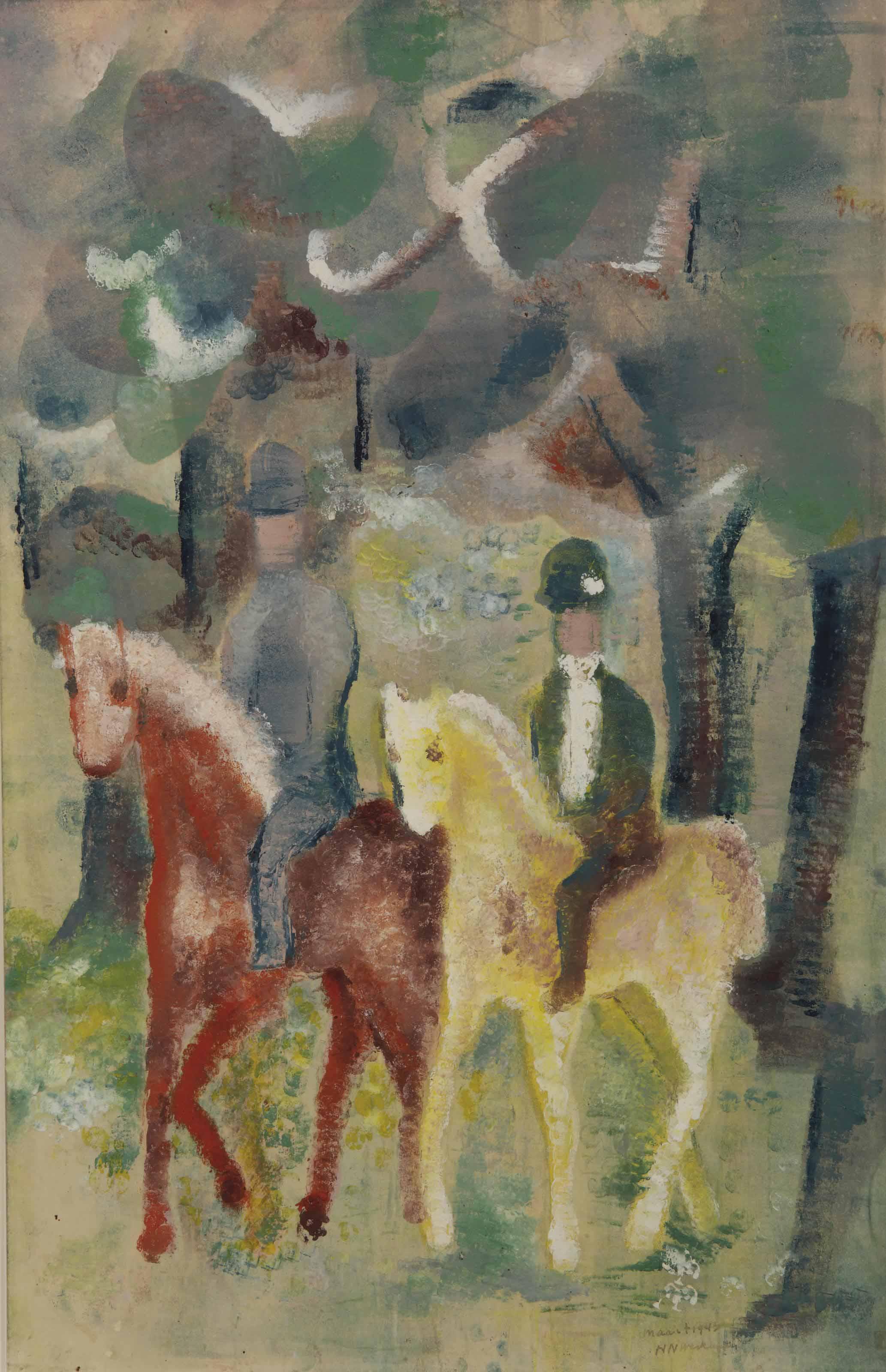 Hendrik Nicolaas Werkman - Twee ruiters in bos naar links rijdend