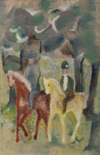 Hendrik Nicolaas Werkman - Twee ruiters in bos naar links rijdend