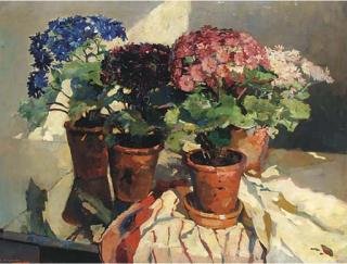 Hendrik Pieter Groen - Flowering plants on a table