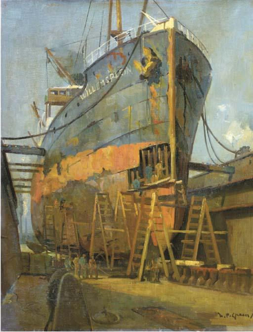 Hendrik Pieter Groen - The vessel Willemsplein at a dry dock