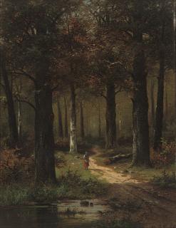 Hendrik Pieter Koekkoek - A faggot gatherer in the woods