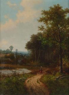 Hendrik Pieter Koekkoek - A landscape with a traveler on a path; and a companion painting (a pair)