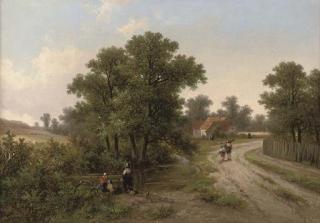 Hendrik Pieter Koekkoek - Anglers by a stream
