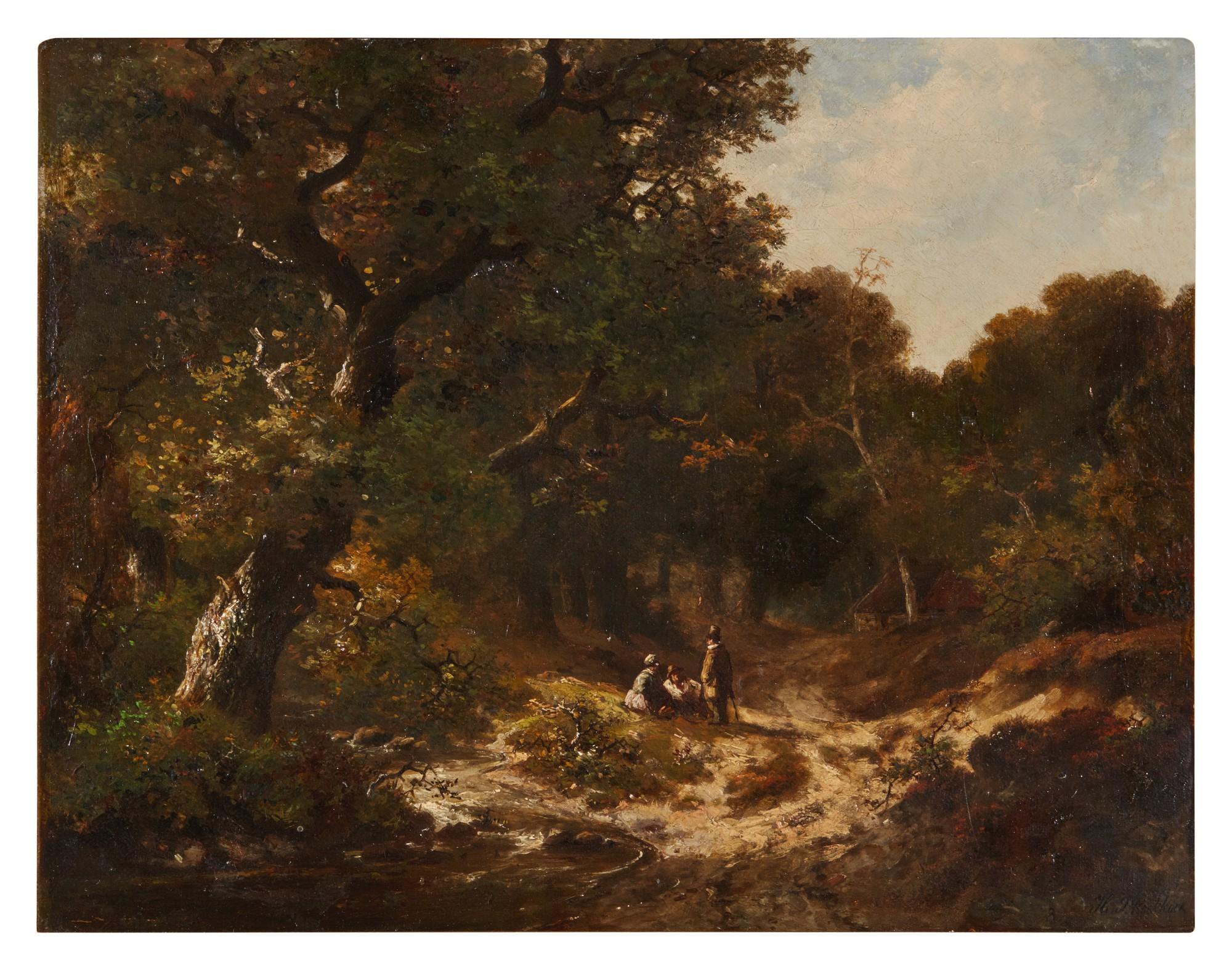 Hendrik Pieter Koekkoek - Figures On A Forest Path