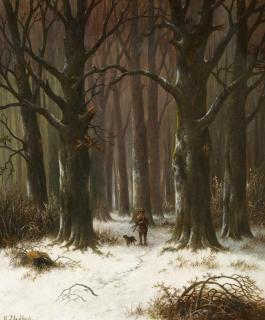 Hendrik Pieter Koekkoek - Jäger im Winterwald