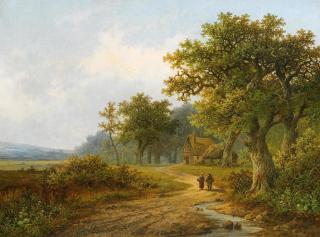 Hendrik Pieter Koekkoek - Landschaft mit Bachlauf und Feldweg.