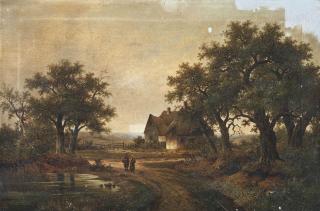 Hendrik Pieter Koekkoek - Peasants walking along a country lane