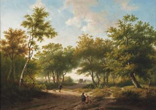 Hendrik Pieter Koekkoek - Travelers in a forest during a sunny day