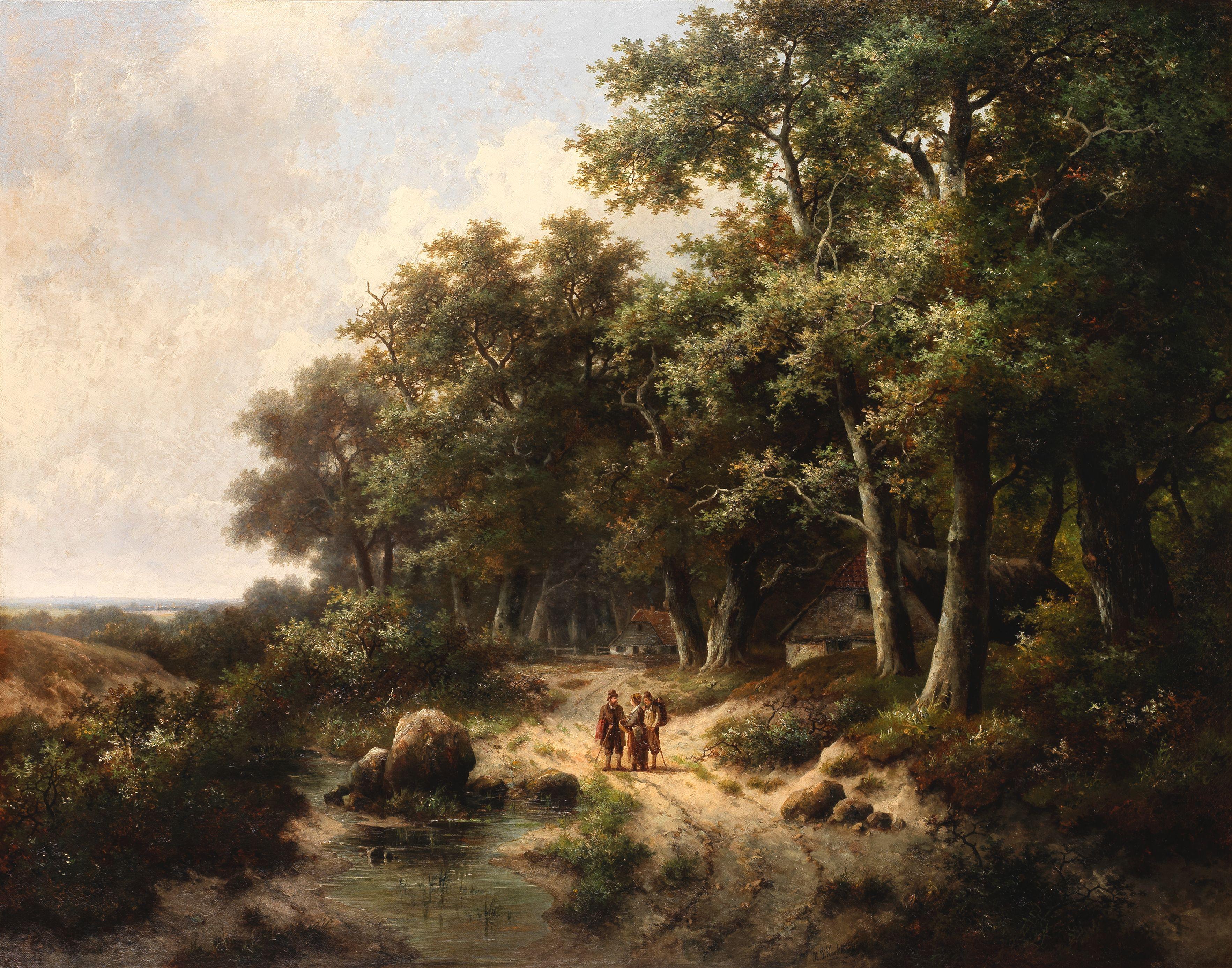 Hendrik Pieter Koekkoek - Travellers on a woodland path