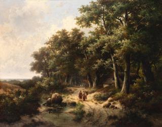 Hendrik Pieter Koekkoek - Travellers on a woodland path