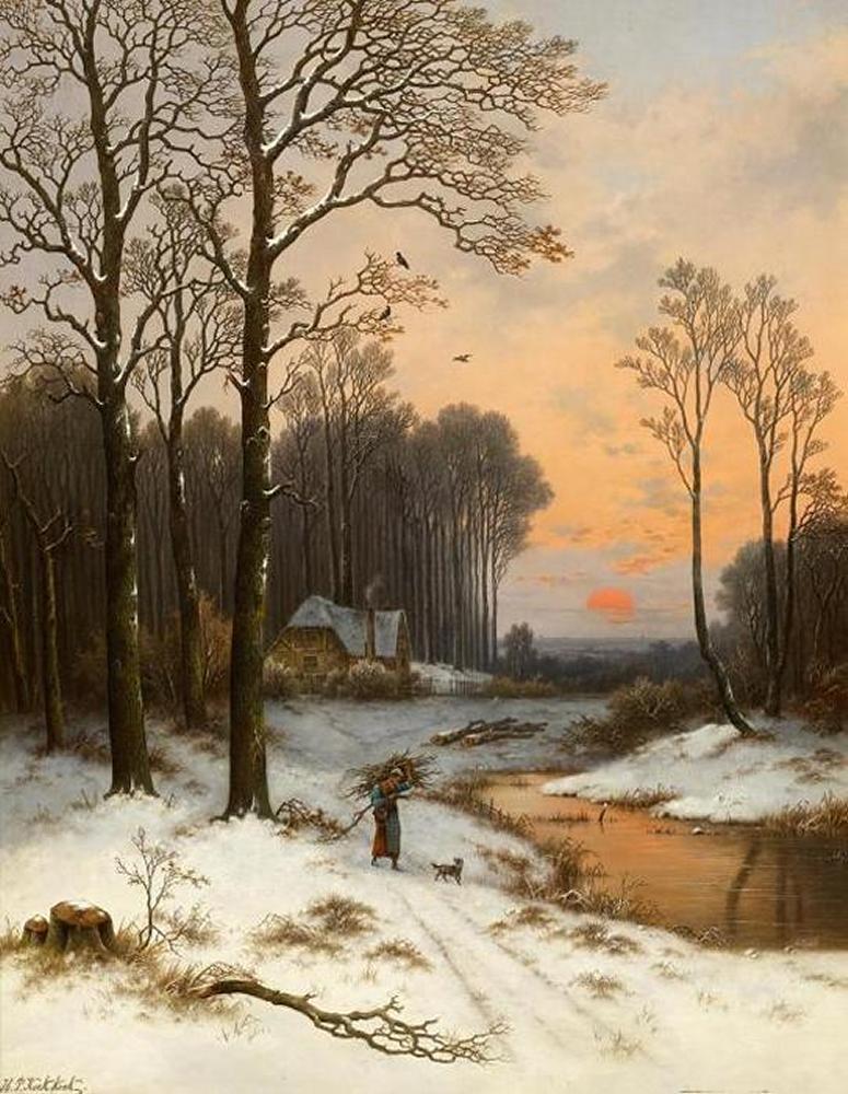 Hendrik Pieter Koekkoek - Winterabend am Waldrand