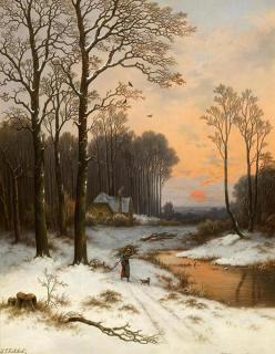 Hendrik Pieter Koekkoek - Winterabend am Waldrand