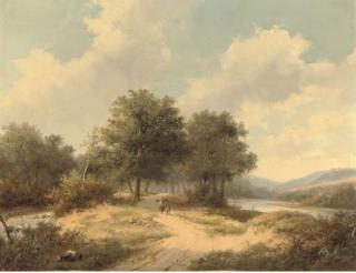 Hendrik Pieter Koekkoek - Woodgatherers on a sandy track