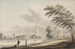 Hendrik Spilman - View of Noordwijk-Binnen, with two men drawing in the foreground ( recto ); Sketch of Noordwijk aan Zee seen from the beach ( verso )