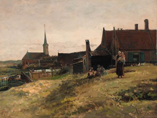 Hendrik Valkenburg - A family before a farm house, Zandvoort