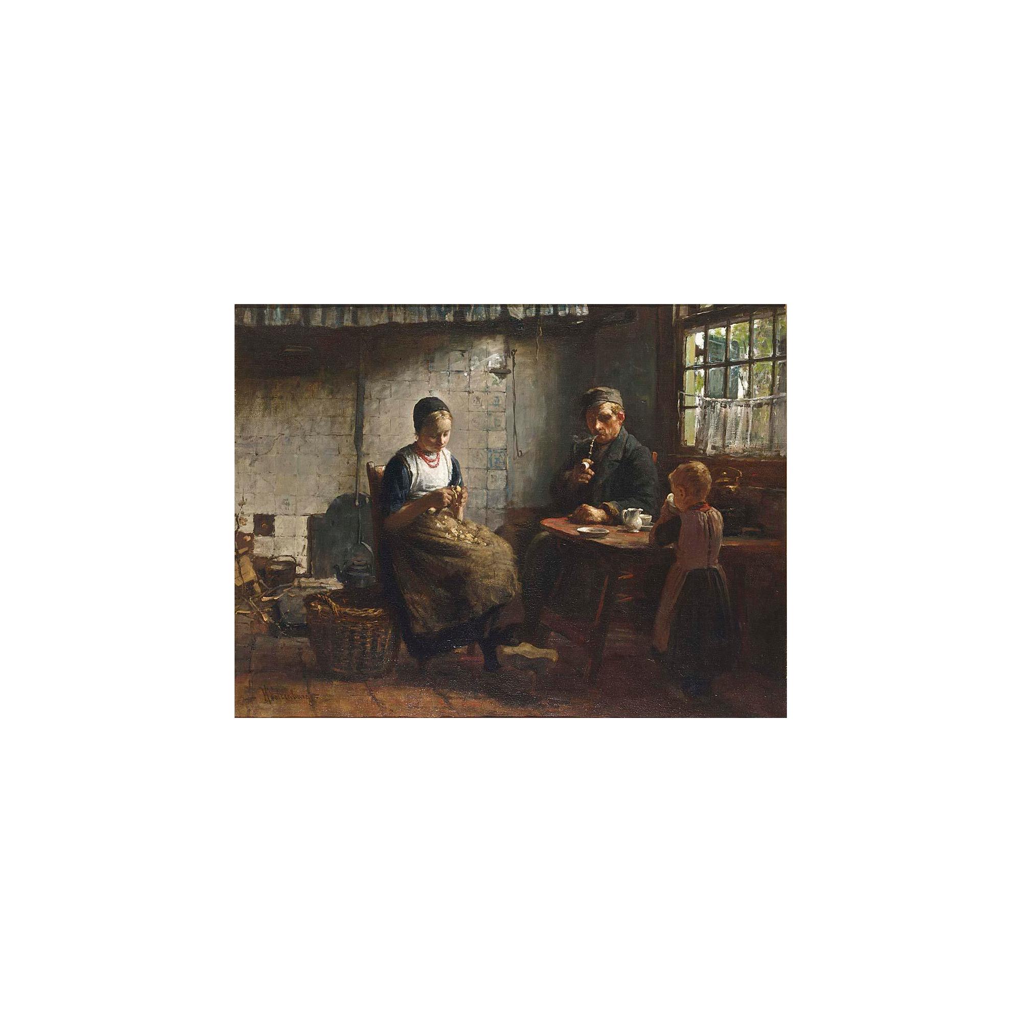 Hendrik Valkenburg - A Peasant Family In A Kitchen Interior