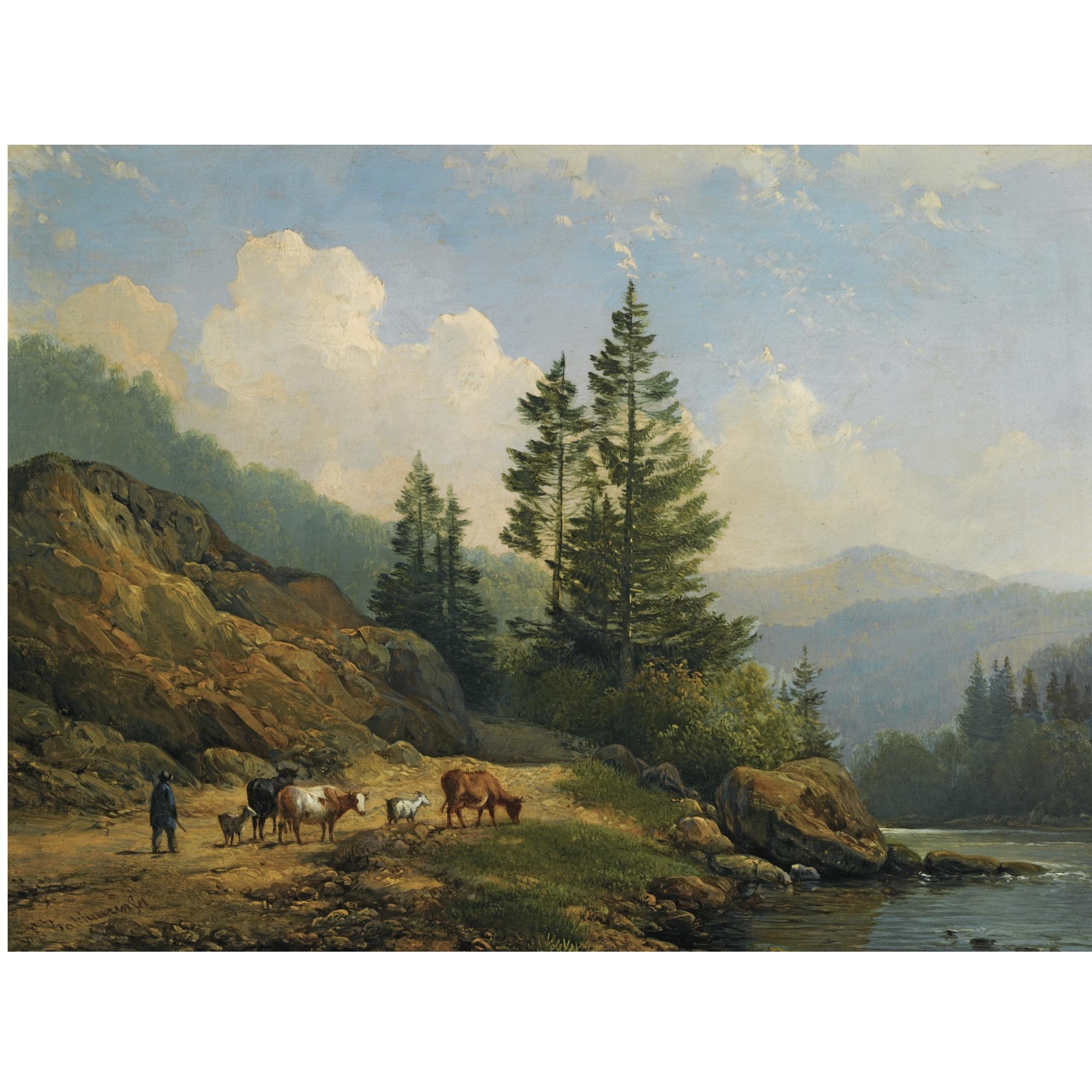 Hendrik Van De Sande Bakhuyzen - Dutch a Herd With Cattle In A Mountainous Landscape