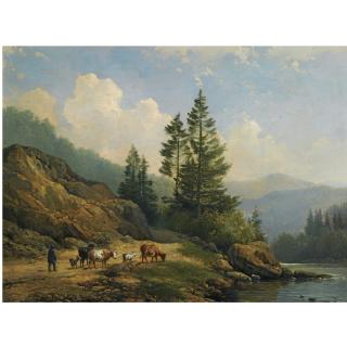 Hendrik Van De Sande Bakhuyzen - Dutch a Herd With Cattle In A Mountainous Landscape