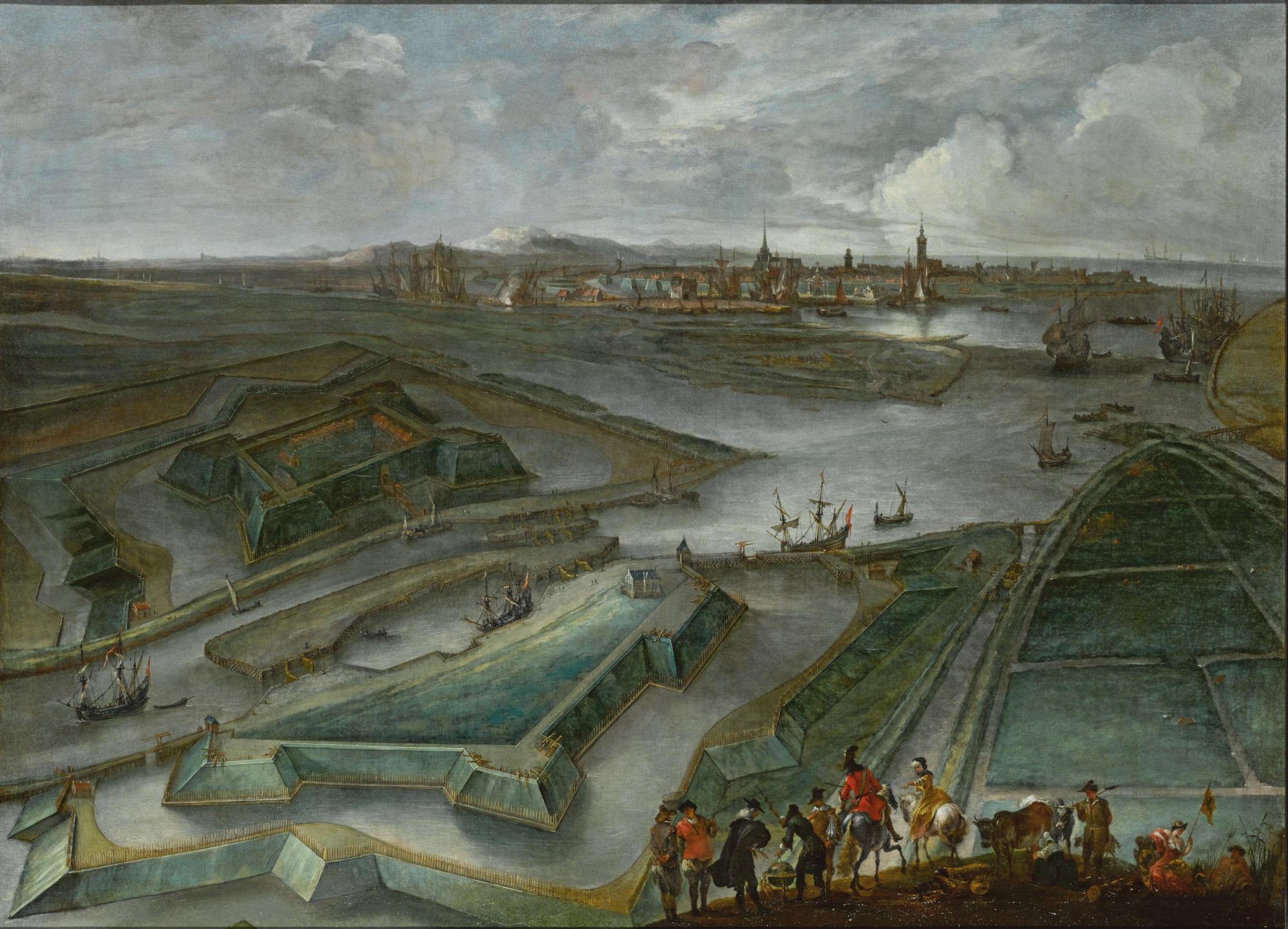 Hendrik Van Minderhout - An Aerial View Of Ostend, With The Fort Saint Philippe And Shipping On The Slijkens Sluice, And Figures In The Foreground 