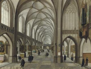 Hendrik Van Steenwijck I - A gothic church interior with elegantly dressed figures