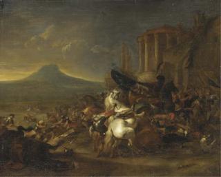 Hendrik Verschuring - A cavalry skirmish outside the gates of a city