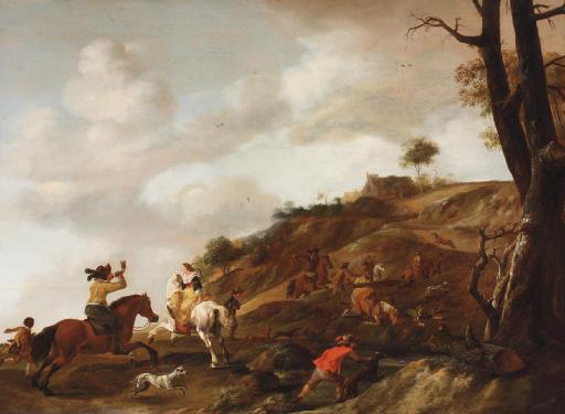 Hendrik Verschuring - A Hunting Party In A Dune Landscape