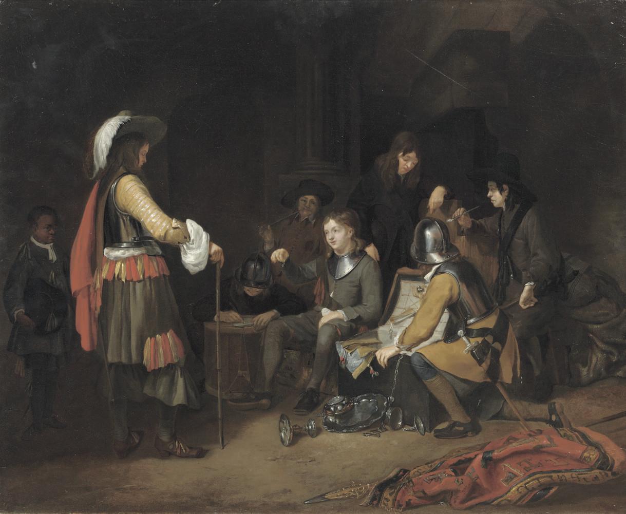 Hendrik Verschuring - Soldiers dividing booty in a guardroom interior