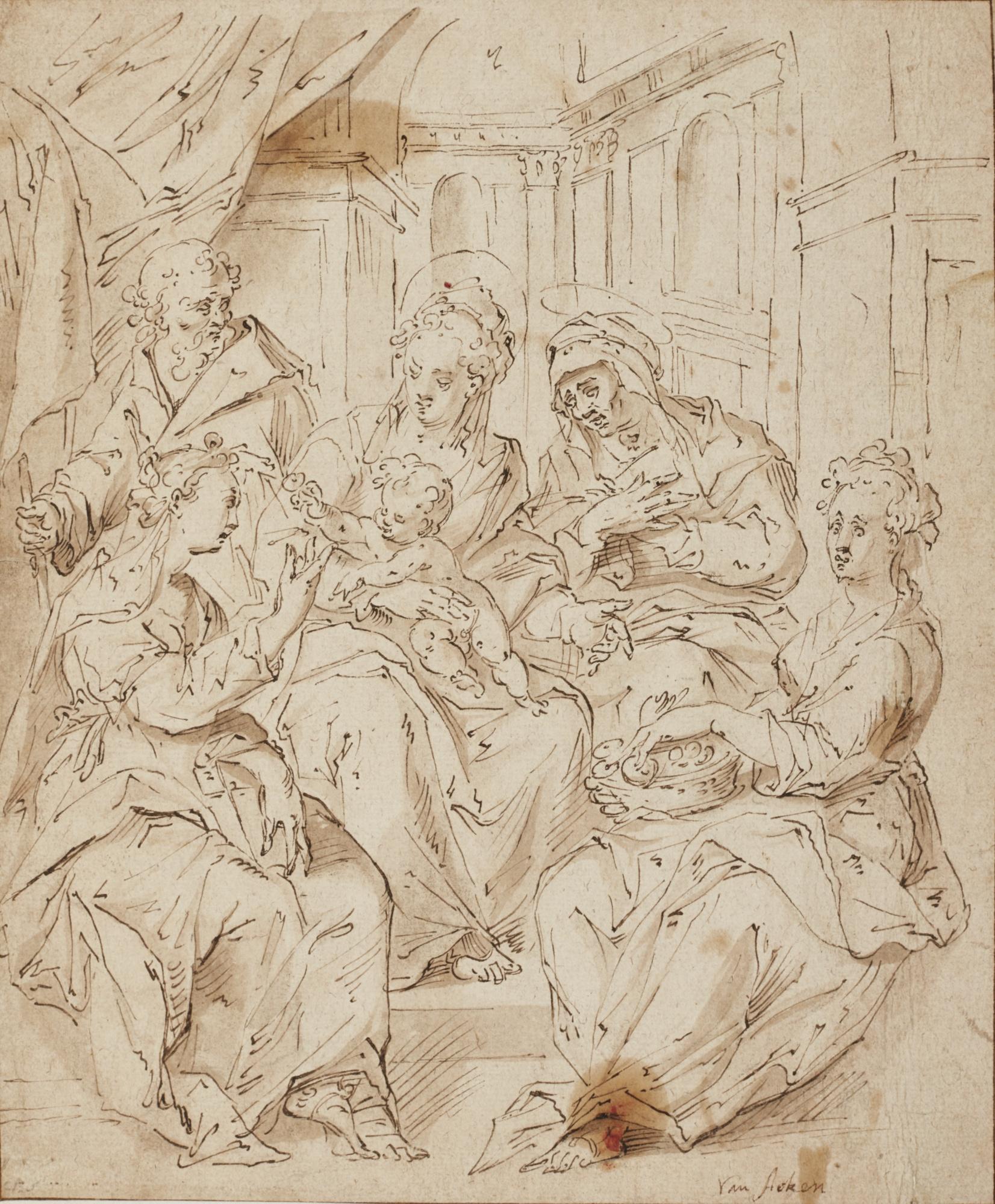 Hendrik Voogd - Mother And Son With A Dog In A Wooded Landscape