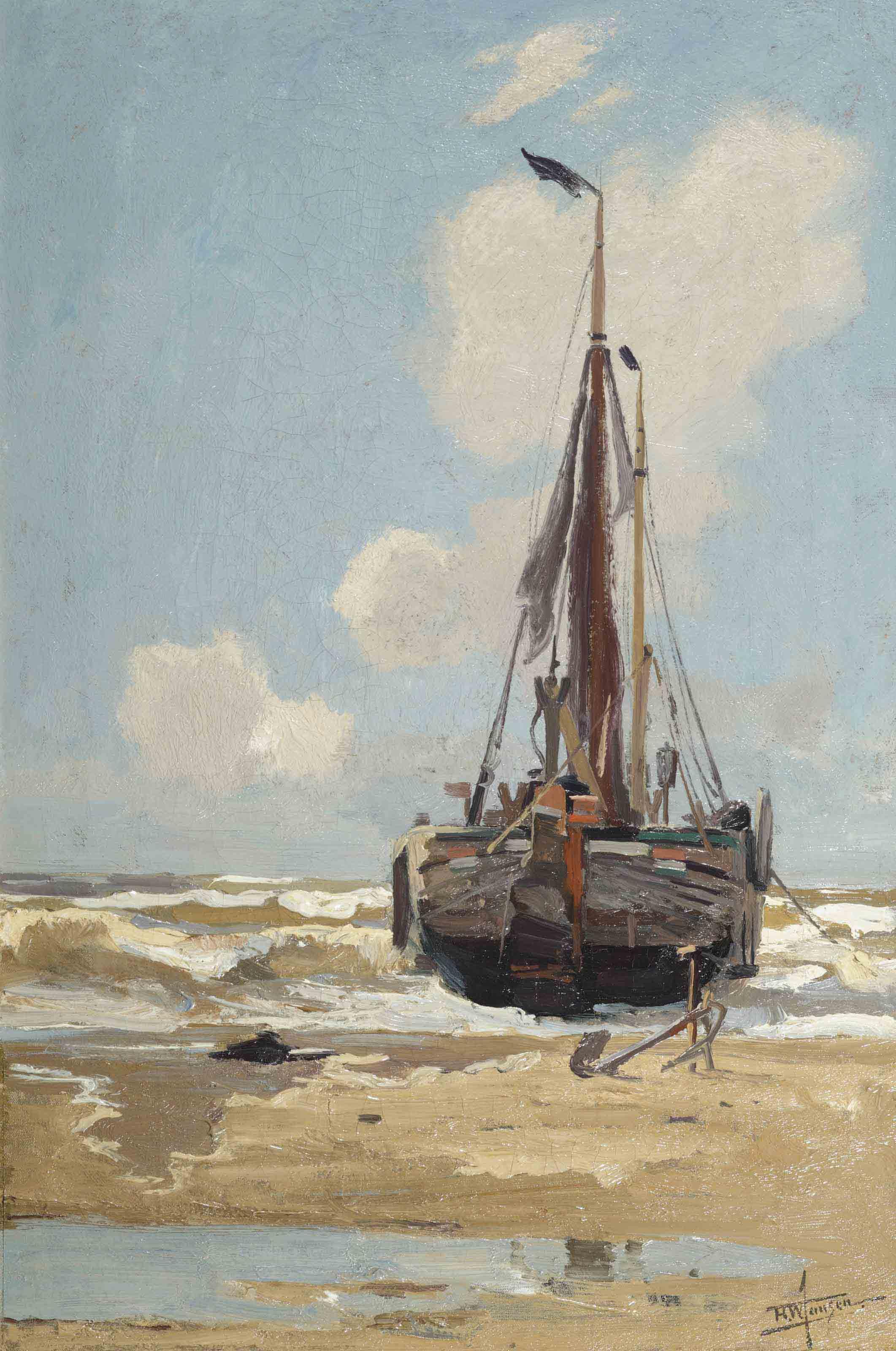 Hendrik Willebrord Jansen - A moored fishingvessel