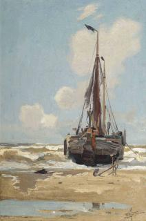 Hendrik Willebrord Jansen - A moored fishingvessel