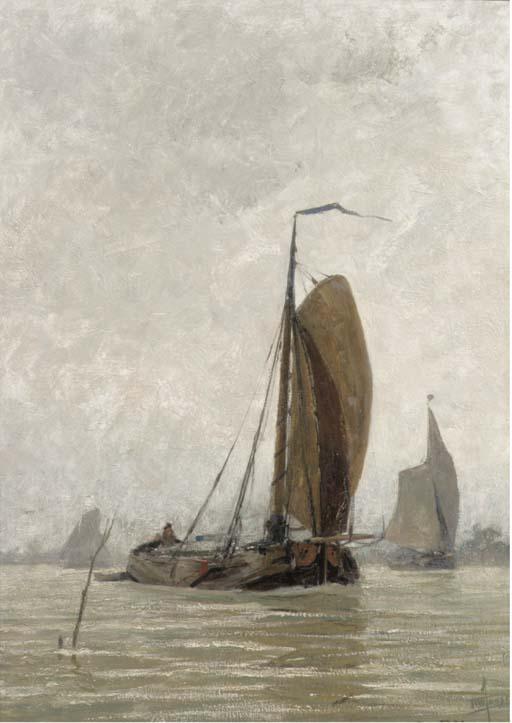Hendrik Willebrord Jansen - Sailingbarges in a breeze