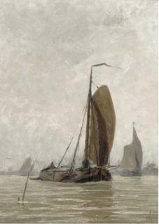 Hendrik Willebrord Jansen - Sailingbarges in a breeze