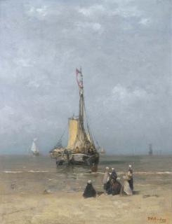 Hendrik Willem Mesdag - A Bomschuit in the breakers on a calm day