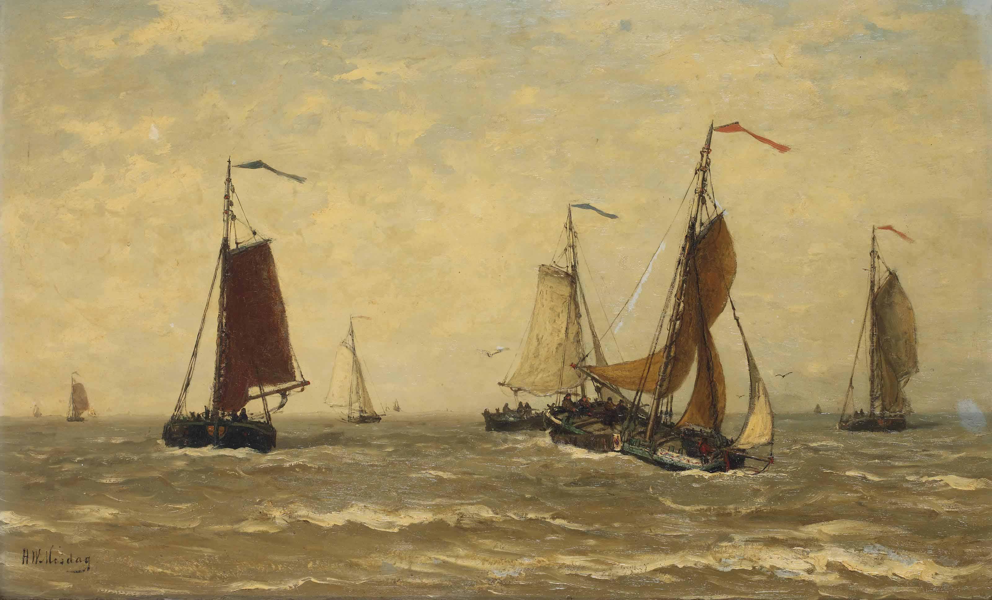 Hendrik Willem Mesdag - Barques au large: bomschuiten in the breakers