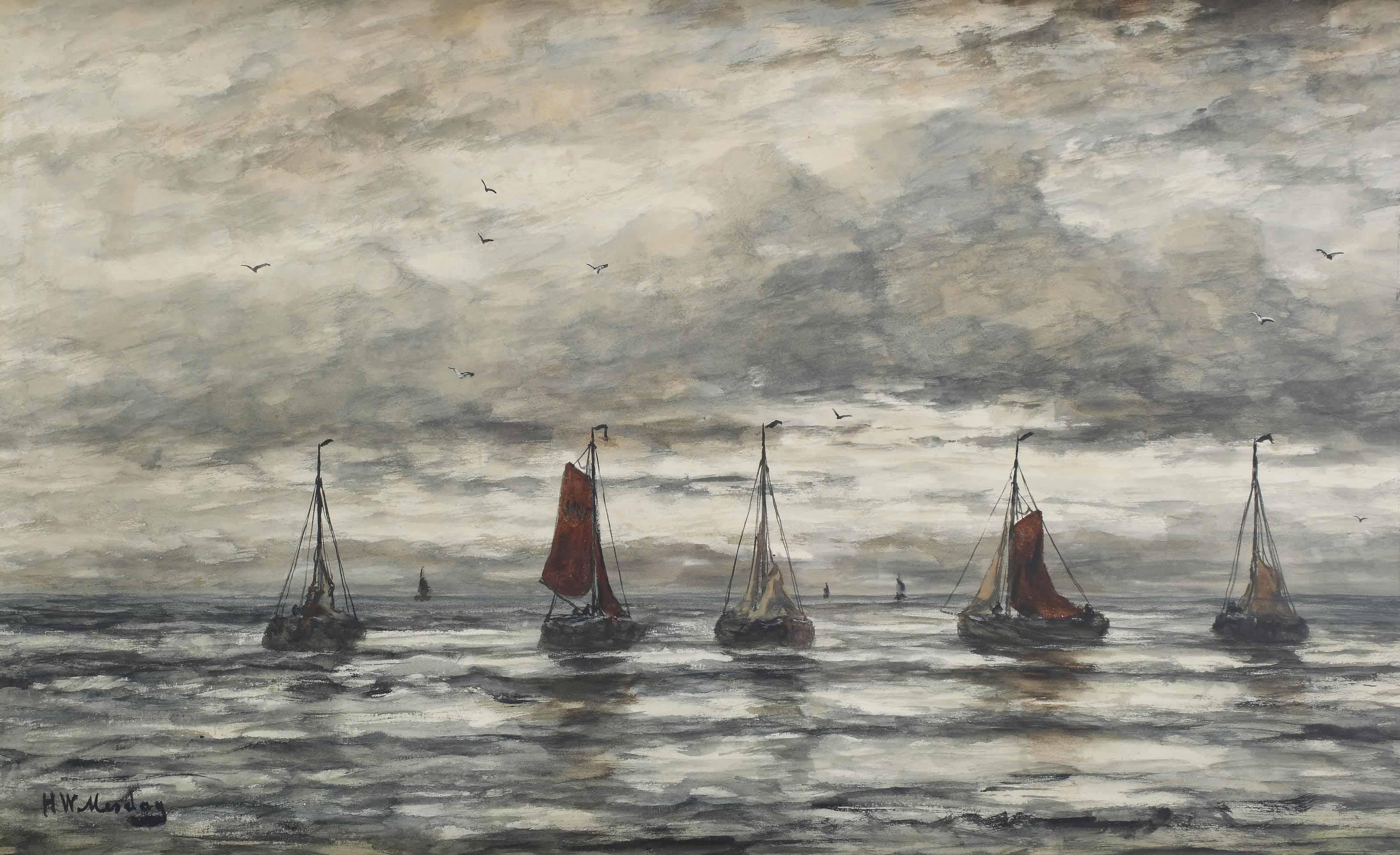 Hendrik Willem Mesdag - \'Bomschuiten\' at sea