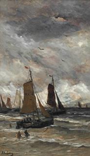 Hendrik Willem Mesdag - Bomschuiten in the breakers, Scheveningen