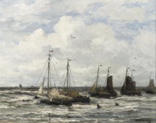 Hendrik Willem Mesdag - \'Bomschuiten\' in the surf