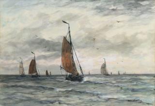 Hendrik Willem Mesdag - Bomschuiten on open sea, Scheveningen