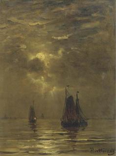 Hendrik Willem Mesdag - Bomschuiten setting out by moonlight
