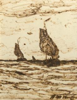 Hendrik Willem Mesdag - Bomschuiten Setting Out To Sea, A Study