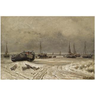 Hendrik Willem Mesdag - Dutch Bomschuiten In The Snow