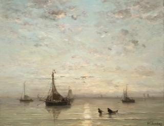 Hendrik Willem Mesdag - Dutch fishing Boats At Sunset