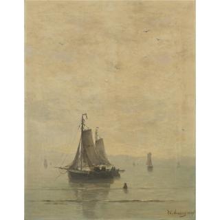 Hendrik Willem Mesdag - Dutch Twee Vissersboten Voor Anker (Two Fishing Boats At Anchor)
